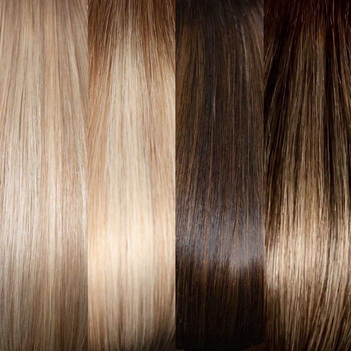 Three Eterna Medusa wefts in blonde, brunette, and bronde, product photo
